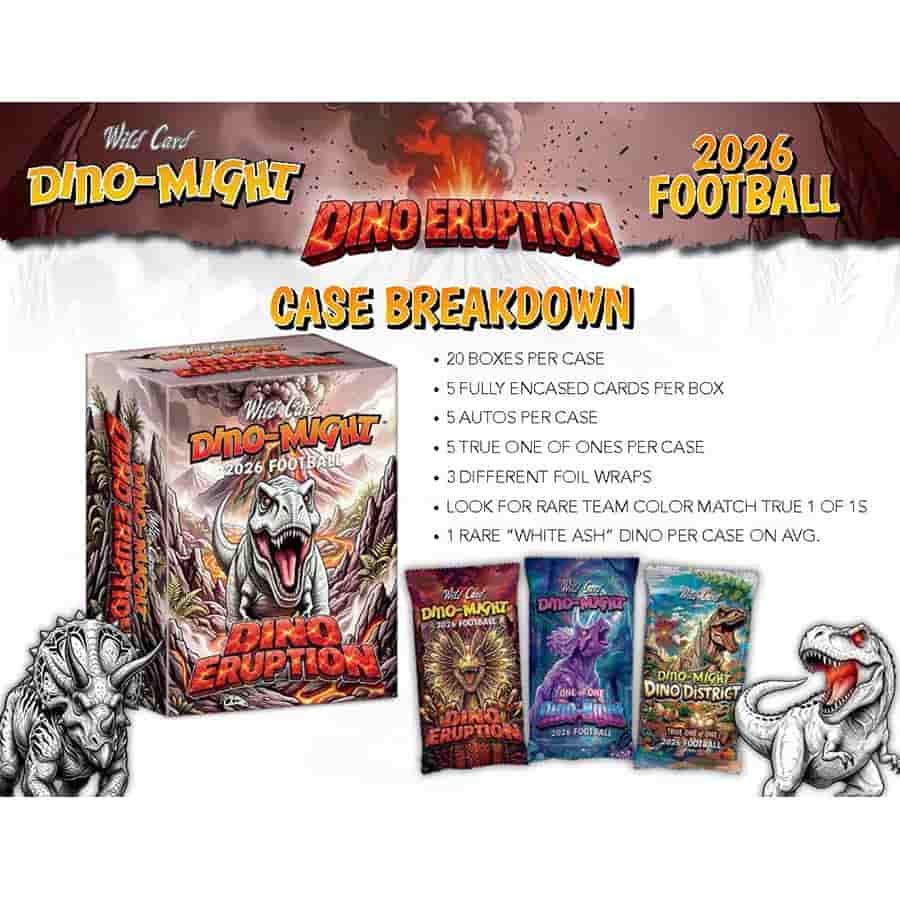 2026 Wild Card Dino-Might Football Dino Eruption Hobby